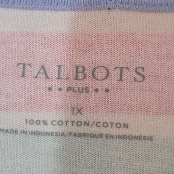 Talbots Plus Womens 1X Striped Top Long Sleeve Top 100% Cotton Multicolor Pastel - Picture 4 of 7